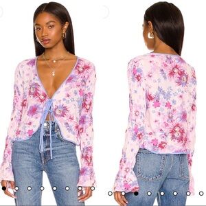 NWT Free People Women's Venice Floral Tie Front Top Purple Size Small
